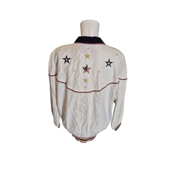 VTG 90s Embroidered USA Jacket Oversized Dolman Sleeve Jacket Red/Wht/Blu sz S-L - Picture 5 of 7
